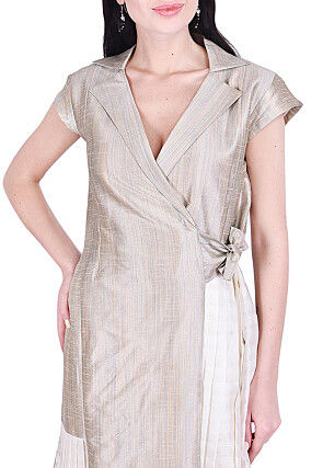 Plain Art Silk Wrap Around Dress in Fawn