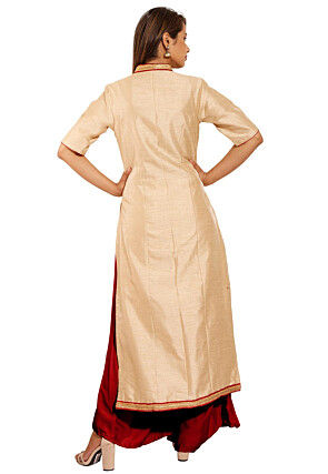 Plain Bhagalpuri Silk Straight Kurta in Beige