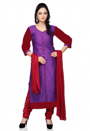 Plain Bhagalpuri Silk Straight Suit in Purple