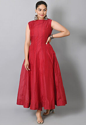 Plain Chanderi Anarkali Suit with Patola Dupatta in Maroon