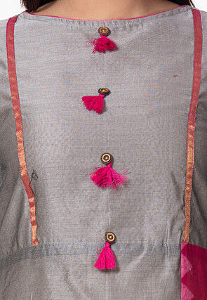 Plain Chanderi Cotton Straight Suit in Grey