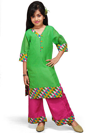Plain Chanderi Salwar Set in Green
