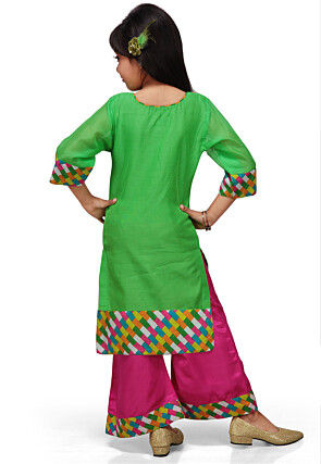 Plain Chanderi Salwar Set in Green