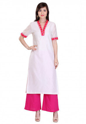 Plain Chanderi Silk Long Kurta in Off White