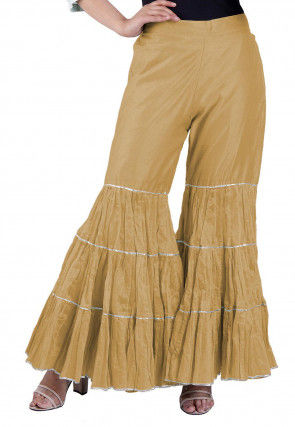 Plain Chanderi Silk Sharara in Light Mustard