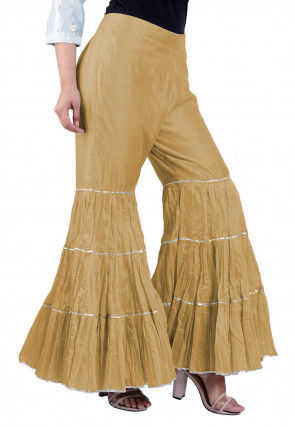 Plain Chanderi Silk Sharara in Light Mustard