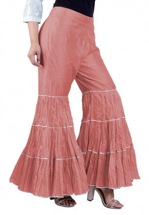 Plain Chanderi Silk Sharara in Peach