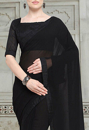 Plain Georgette Saree in Black