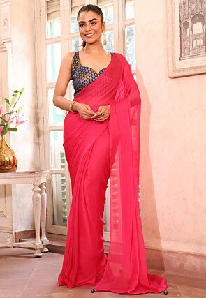 Solid Color Chiffon Saree in Fuchsia