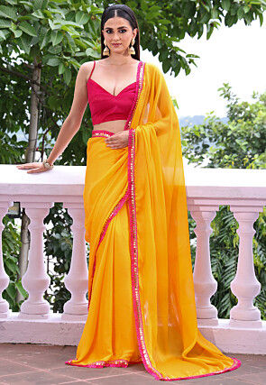 Solid Color Chiffon Saree in Yellow