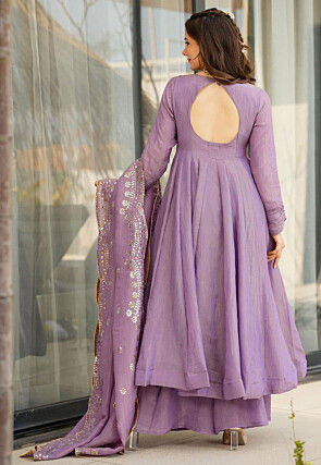 Plain Chinon Silk Anarkali Suit in Light Purple