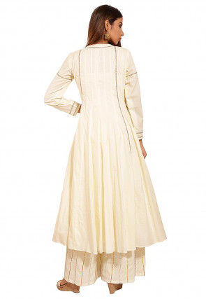 Plain Cotton A Line Suit in Off white