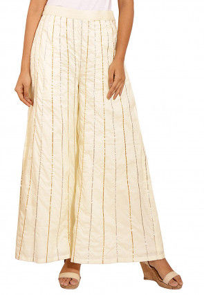 Plain Cotton A Line Suit in Off white