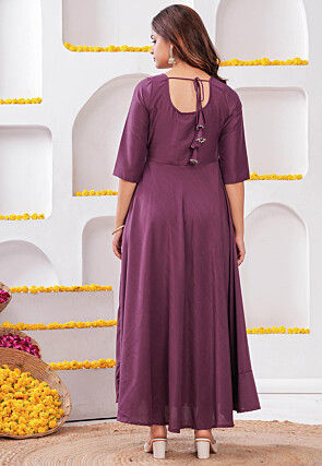 Plain Cotton A Line Suit in Purple