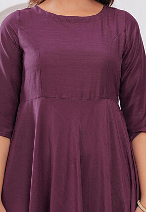 Plain Cotton A Line Suit in Purple