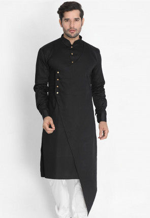 Indian Mens Kurta Designs For All Occasions At Utsav Fashion Kurtas are nowadays worn with white or black shalwars depending on their color. plain cotton asymmetric kurta in black