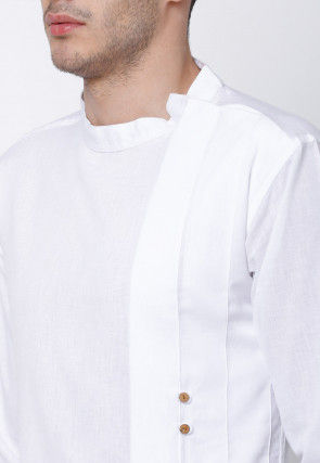 Plain Cotton Asymmetric Kurta in White