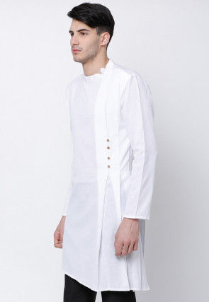 Plain Cotton Asymmetric Kurta in White