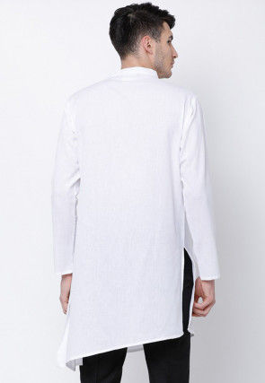 Plain Cotton Asymmetric Kurta in White