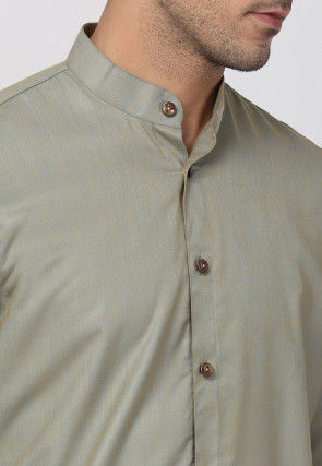 Plain Cotton Asymmetric Short Kurta in Grey