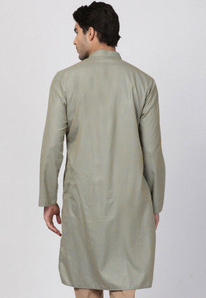 Plain Cotton Asymmetric Short Kurta in Grey