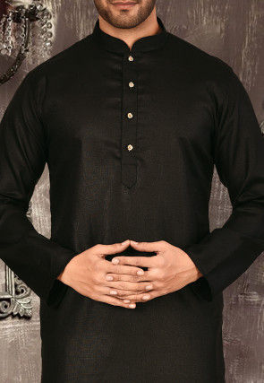 Plain Cotton Kurta in Black