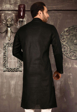 Plain Cotton Kurta in Black