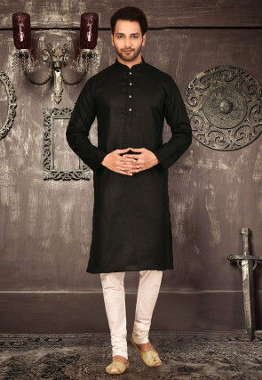 Plain Cotton Kurta in Black