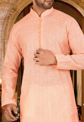 Plain Cotton Kurta in Light Peach