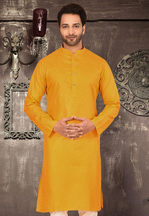 Plain Cotton Kurta in Mustard
