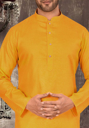 Plain Cotton Kurta in Mustard