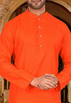Plain Cotton Kurta in Orange