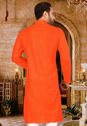 Plain Cotton Kurta in Orange
