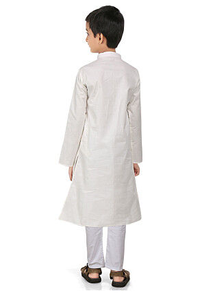 Plain Cotton Kurta Set in Off White