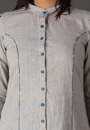 Plain Cotton Pakistani Suit in Light Grey