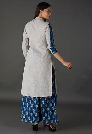 Plain Cotton Pakistani Suit in Light Grey