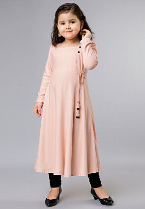Plain Cotton Rayon A Line Kurta Set in Light Peach