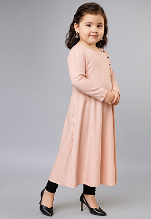 Plain Cotton Rayon A Line Kurta Set in Light Peach