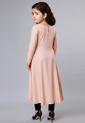 Plain Cotton Rayon A Line Kurta Set in Light Peach