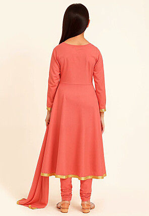 Plain Cotton Silk A Line Suit in Peach