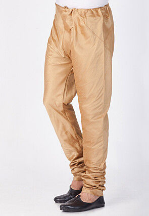 Plain Cotton Silk Churidar in Beige