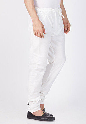 Plain Cotton Silk Churidar in Off White