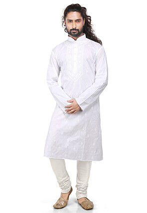 Plain Cotton Silk Churidar in White