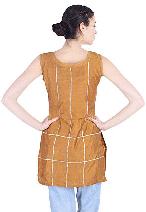 Plain Cotton Silk Kurti in Dark Mustard