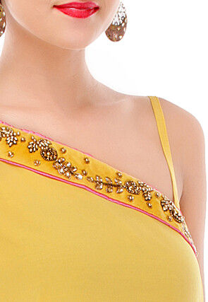 Plain Cotton Silk One Shoulder Cape Style Tunic in Yellow