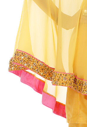 Plain Cotton Silk One Shoulder Cape Style Tunic in Yellow