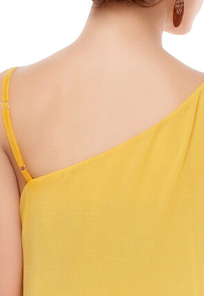 Plain Cotton Silk One Shoulder Cape Style Tunic in Yellow