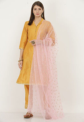 Plain Cotton Silk Pakistani Suit in Mustard