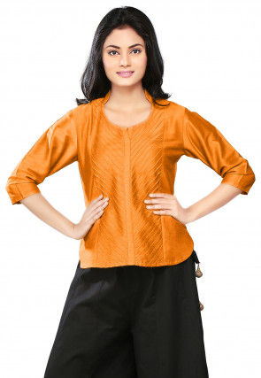 Plain Cotton Silk Top in Mustard