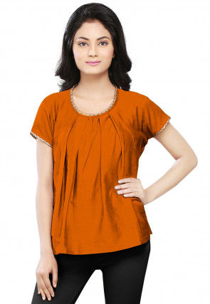 Plain Cotton Silk Top in Mustard